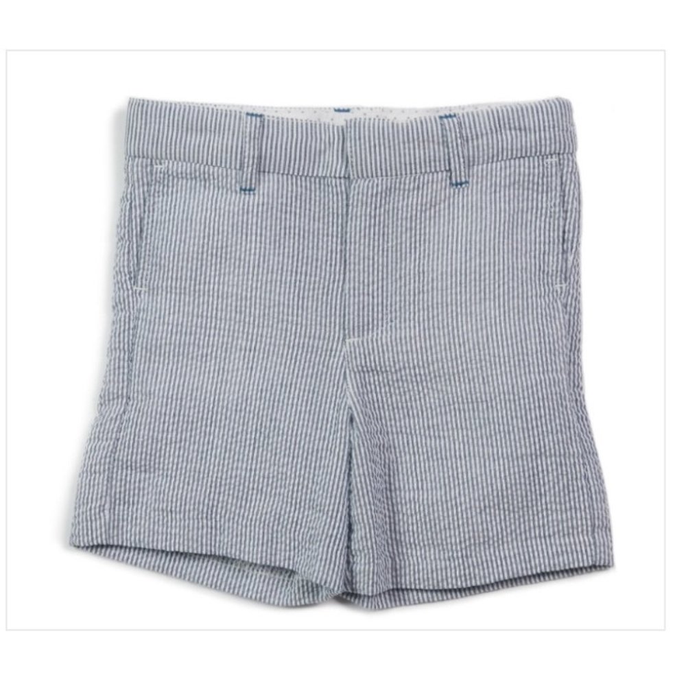 NWT Egg by Susan Lazar Boys Alan Short Blue Seersucker Stripe Pockets Adjustable